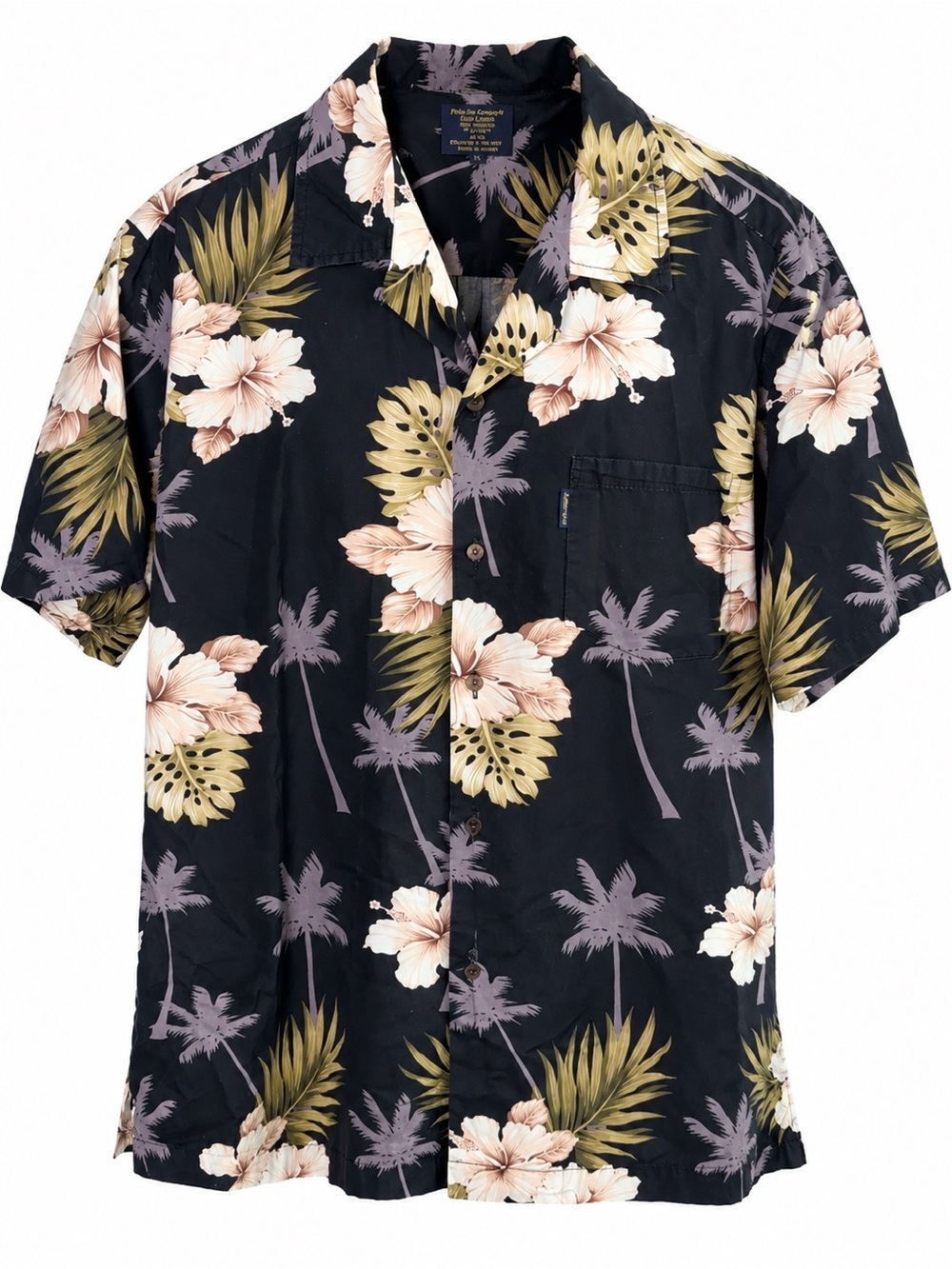 Palmwave Hawaii 2XL Hawaiian Shirt Black Hibiscus Palm Tree Floral Cotton